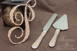 Crystal Monogram Cake Topper with Server Set