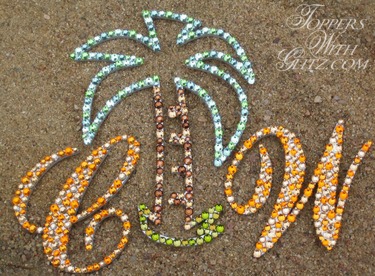 Custom cake topper shaped like palm tree with Swarovski crystals