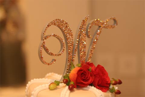 Monogram Wedding Cake Topper using Swarovski crystals Light Colorado Topaz, Silk, Gold Shadow and Peach
