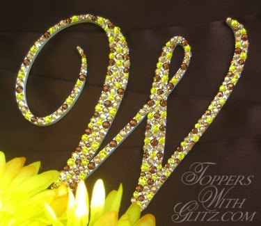 Single letter cake topper using Citrine, Light Colorado Topaz, Light Colorado Topaz AB and Smoked Topaz